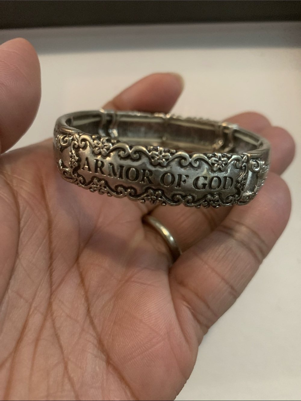 Armor of God Engraved Silver-Tone Christian Bracelet